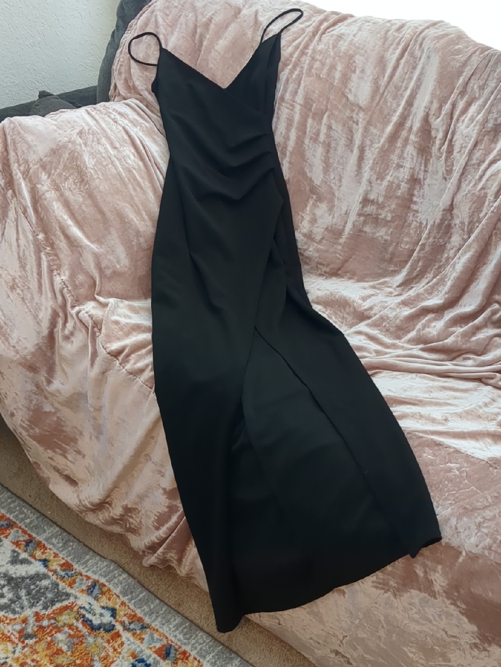 Blue Blush Black Slip Dress with Thin Straps
